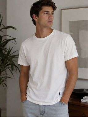 Polo by Ralph Lauren White Crewneck Tee with Navy Logo